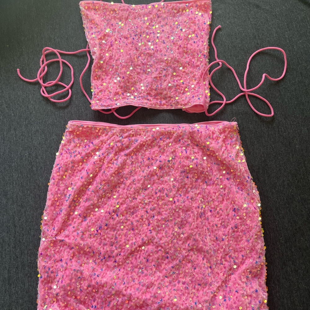 SHEIN Pink Sequin Two-Piece Set